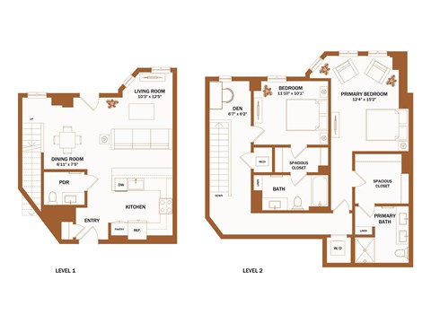 A floor plan of a two-story house with labeled rooms and dimensions.